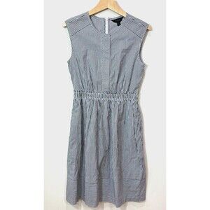 J Crew Striped Cotton Dress Size 2 Gray White Classic Preppy